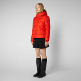 Women's Tess Puffer Jacket with Detachable Hood in Poppy Red | Save The Duck