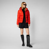 Women's Tess Puffer Jacket with Detachable Hood in Poppy Red - Women's Icons Collection | Save The Duck