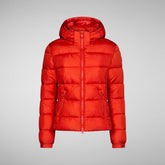 Women's Tess Puffer Jacket with Detachable Hood in Poppy Red | Save The Duck