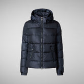 Women's Tess Puffer Jacket with Detachable Hood in Blue Black | Save The Duck