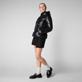 Women's Lois Hooded Puffer Jacket in Black | Save The Duck