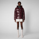 Women's Lois Hooded Puffer Jacket in Burgundy Black | Save The Duck