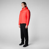 Men's Roman Hooded Puffer Jacket in Poppy Red - Men's Raincoats | Save The Duck