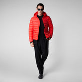 Men's Roman Hooded Puffer Jacket in Poppy Red - Men's Pro-Tech | Save The Duck