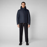 Men's Roman Hooded Puffer Jacket in Blue Black - GIGA Collection | Save The Duck