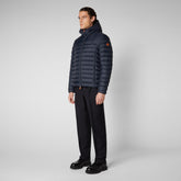 Men's Roman Hooded Puffer Jacket in Blue Black - Icons Collection | Save The Duck