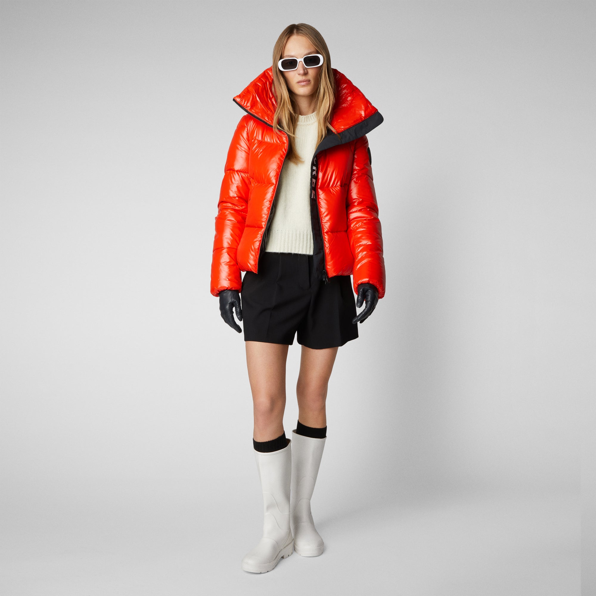 Shiny red puffer clearance jacket