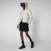Women's Ethel Hooded Puffer Jacket with Faux Fur Lining in Off White - Holiday Party Collection | Save The Duck