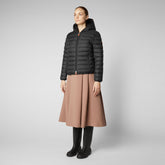 Women's Ethel Hooded Puffer Jacket with Faux Fur Lining in Black - Recycled Styles | Save The Duck