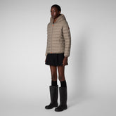 Women's Ethel Hooded Puffer Jacket with Faux Fur Lining in Elephant Grey - Icons Collection | Save The Duck