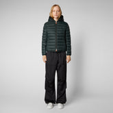 Women's Ethel Hooded Puffer Jacket with Faux Fur Lining in Green Black - Icons Collection | Save The Duck