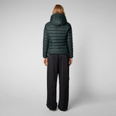 Women's Ethel Hooded Puffer Jacket with Faux Fur Lining in Green Black | Save The Duck