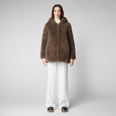 Women's Bridget Faux Fur Reversible Hooded Coat in Mud Grey - Women | HP Birds Campaign | Save The Duck