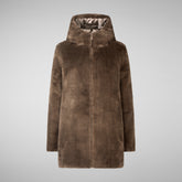 Women's Bridget Faux Fur Reversible Hooded Coat in Mud Grey | Save The Duck
