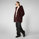 Women's Bridget Faux Fur Reversible Hooded Coat in Burgundy Black | Save The Duck