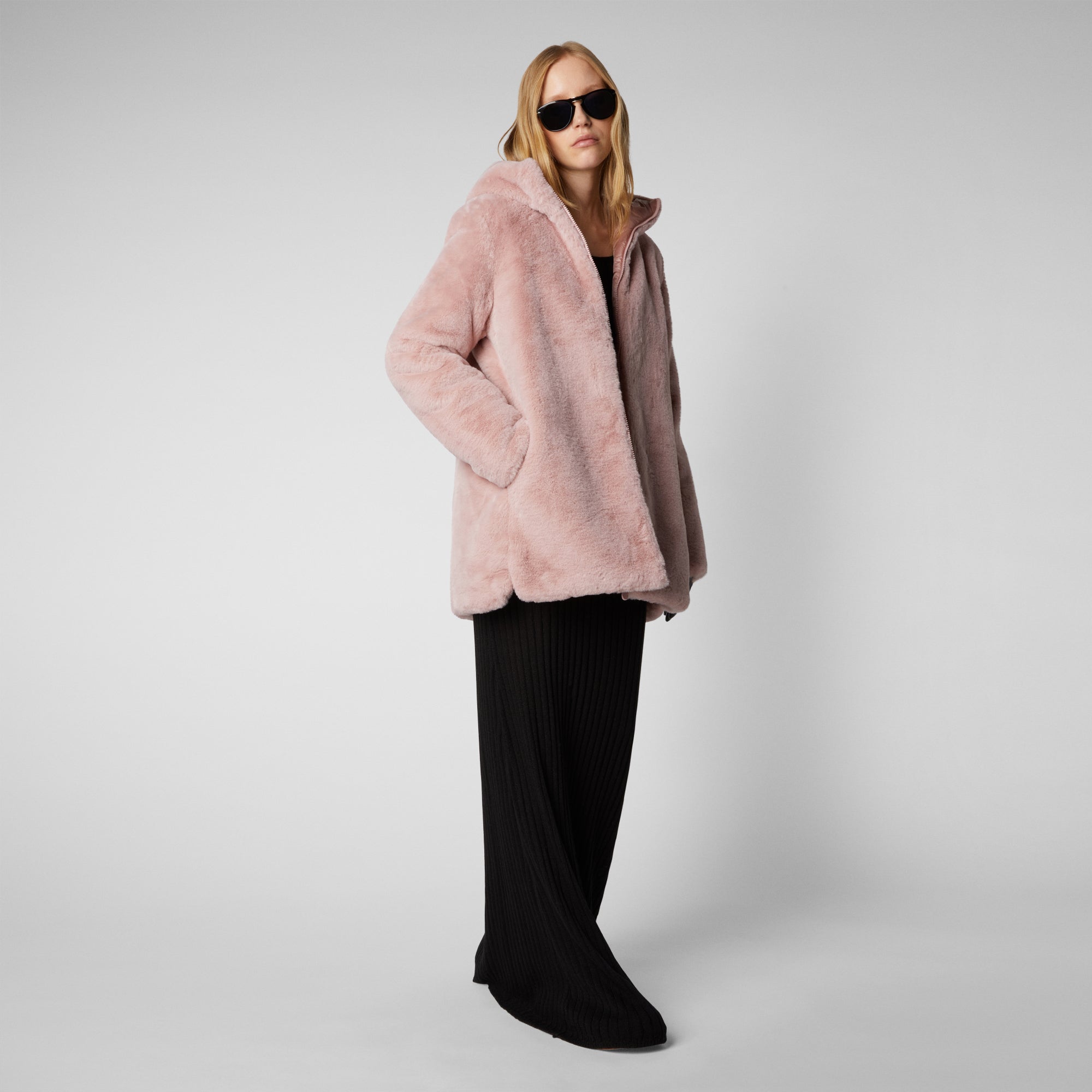 Light pink coat hot sale with fur hood