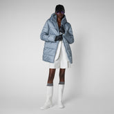 Manteau à capuche réversible en fausse fourrure Bridget pour femmes en bleu brouillard | Sauvez le canard