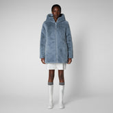 Women's Bridget Faux Fur Reversible Hooded Coat in Blue Fog - Women's Faux Fur Jackets | Save The Duck