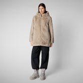 Woman's Hooded Reversible jacket Bridget in Rainy Beige - Woman Faux Fur | Save The Duck