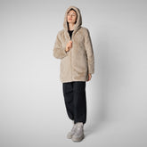 Woman's Hooded Reversible jacket Bridget in Rainy Beige - Woman Faux Fur | Save The Duck