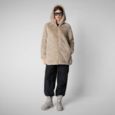 Woman's Hooded Reversible jacket Bridget in Rainy Beige | Save The Duck