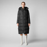 Women's Colette Long Puffer Coat with Detachable Hood in Black - Free Water Bottle Collection | Save The Duck