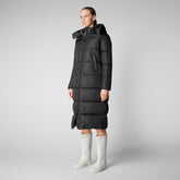 Women's Colette Long Puffer Coat with Detachable Hood in Black | Save The Duck