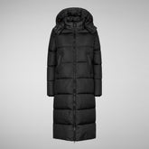Women's Colette Long Puffer Coat with Detachable Hood in Blue Black | Save The Duck