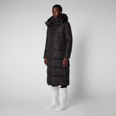 Women's Colette Long Puffer Coat with Detachable Hood in Brown Black - New Arrivals | Save The Duck