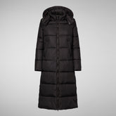 Women's Colette Long Puffer Coat with Detachable Hood in Burgundy Black | Save The Duck