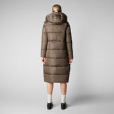Women's Colette Long Puffer Coat with Detachable Hood in Mud Grey - Women's Collection | Save The Duck