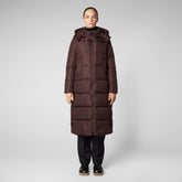Women's Colette Long Puffer Coat with Detachable Hood in Burgundy Black - New Arrivals | Save The Duck