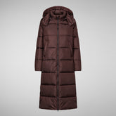 Women's Colette Long Puffer Coat with Detachable Hood in Brown Black | Save The Duck