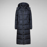 Women's Colette Long Puffer Coat with Detachable Hood in Burgundy Black | Save The Duck