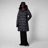 Women's Lysa Hooded Puffer Coat in Ebony Grey | Save The Duck
