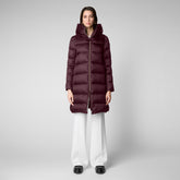 Women's Lysa Hooded Puffer Coat in Burgundy Black - Icons Collection | Save The Duck