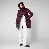 Women's Lysa Hooded Puffer Coat in Burgundy Black | Save The Duck