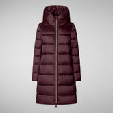 Women's Lysa Hooded Puffer Coat in Burgundy Black | Save The Duck
