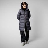 Women's Hooded Animal free Puffer Lysa Coat Ebony Grey | Save The Duck