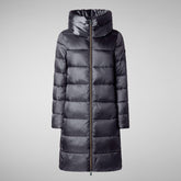 Women's Hooded Animal free Puffer Lysa Coat Ebony Grey | Save The Duck