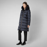 Women's Lysa Hooded Puffer Coat in Blue Black - Lightweight Puffers for Women | Save The Duck