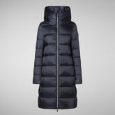 Women's Hooded Animal free Puffer Lysa Coat Blue Black | Save The Duck