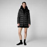 Women's Hooded Animal free Puffer Coat Matilda with Faux Fur in Black - Icon's Women's collection outfit | Save The Duck