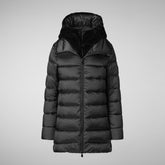 Women's Hooded Animal free Puffer Coat Matilda with Faux Fur in Black | Save The Duck