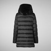 Women's Hooded Animal free Puffer Coat Matilda with Faux Fur in Black | Save The Duck