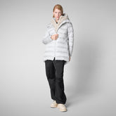 Women's Hooded Animal free Puffer Coat Matilda with Faux Fur in Fog Grey - Women's Icons | Save The Duck