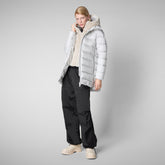 Woman's Matilda Hooded Puffer Coat with Faux Fur in Fog Grey - Women's Icons | Save The Duck