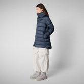 Women's Hooded Animal free Puffer Coat Matilda with Faux Fur in Night Blue | Save The Duck