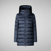 Women's Hooded Animal free Puffer Coat Matilda with Faux Fur in Night Blue | Save The Duck