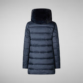 Women's Hooded Animal free Puffer Coat Matilda with Faux Fur in Night Blue | Save The Duck